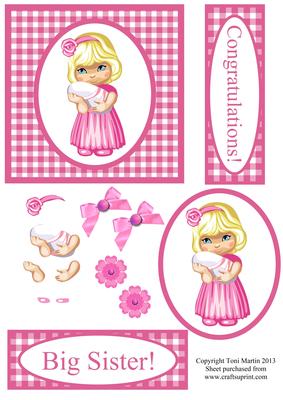Big Sister Decoupage Card - Cute Little Girl with Baby