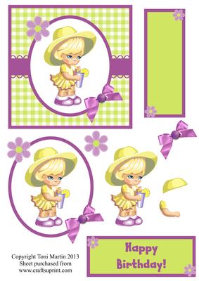 Lemonade Girl Gingham Decoupage Card