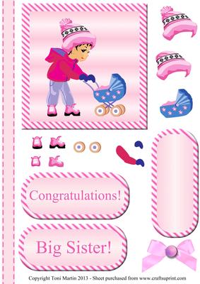 Big Sister Decoupage Card - Little Girl with Pram