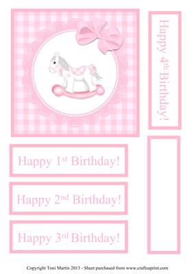 Rocking Horse Birthday Card Pink Gingham Design Age 1,2,3,4