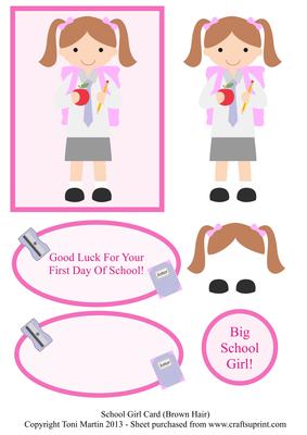 Little School Girl Card (brown Hair)