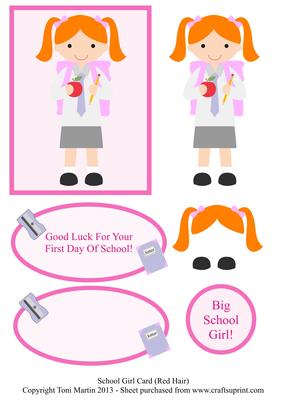 Little School Girl Card (red Hair)