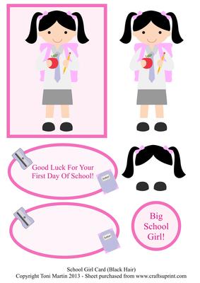 Little School Girl Card (black Hair)