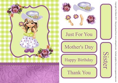 Hat Girl Floral Decoupage Card