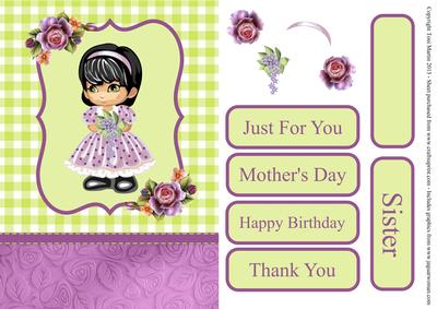 Sweet Little Girl with Flowers Decoupage Card