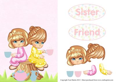 Sisters / Friends Having a Cuppa Decoupage Card