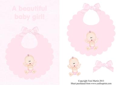 New Baby Girl Bib Design Card Front with Decoupage