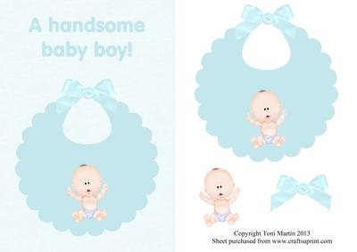 New Baby Boy Bib Design Card Front with Decoupage