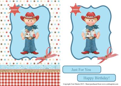 Cowboy Sheriff Birthday Boy Card Front with Decoupage