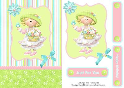 Hat Girl with Flowers Card Front with Decoupage
