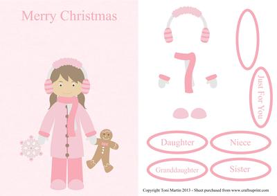 Cute Girl Christmas Card Front with Decoupage