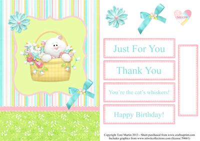 Cat in a Basket Card Front with Decoupage