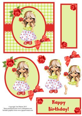 Cute Little Girl with Flower Decoupage Card Design