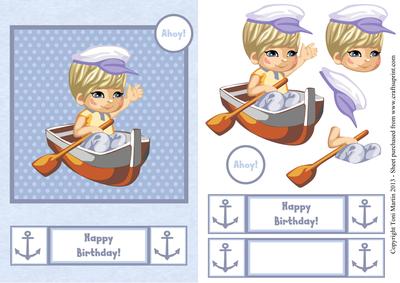 Little Sailor Nautical Boat Boy Card Front with Decoupage
