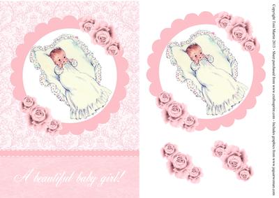 A Beautiful Baby Girl Card Front with Decoupage