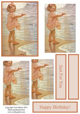 Little Beach Girl Vintage Style Pyramage Card
