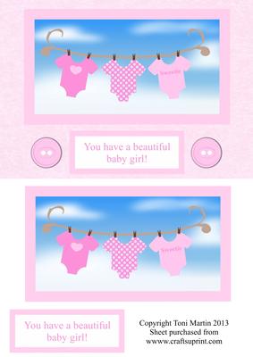 New Baby Girl Onesie Washing Line Card Front with Decoupage
