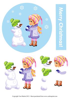 Let's Build a Snowman Decoupage Card (girl)