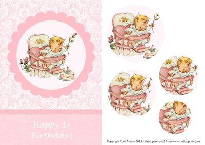 Happy 1st Birthday Card Front with Pyramage Card (girl)