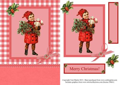 Vintage Girl Christmas Card Front with Decoupage