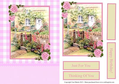 Rose Cottage Front Card with Decoupage