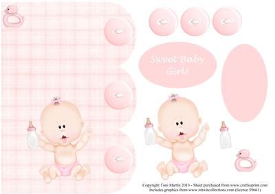 Sweet Baby Girl Triple Scallop Card Front with Decoupage
