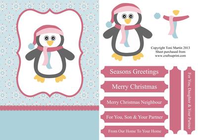 Christmas Penguin Card Front with Decoupage