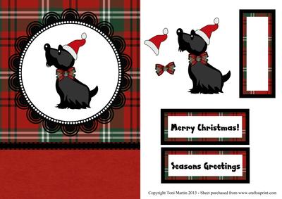 Scottie Dog Tartan Christmas Card Front with Decoupage