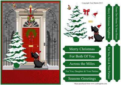 Christmas Door Scene Card Front with Decoupage