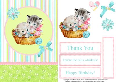 Little Kittens in a Basket Card Front with Decoupage
