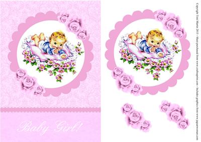 Baby Girl Vintage Style Card Front with Decoupage
