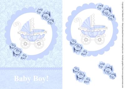 New Baby Boy Pram Card Front with Decoupage