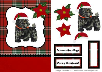 Cute Scottie Dog Christmas Card Front with Decoupage