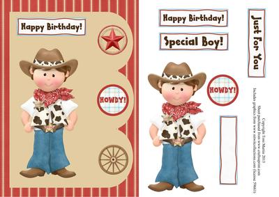 Cowboy Birthday Boy Triple Scallop Design Decoupage Card