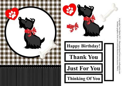 Cute Scottie Dog Gingham Card Front with Decoupage