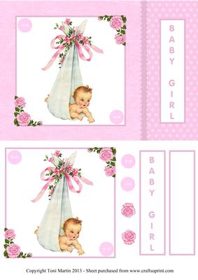 New Baby Girl Card Front with Decoupage