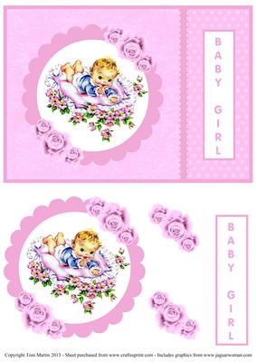 Sweet Vintage Baby Girl Card Front with Decoupage