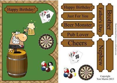 Pub Themed Triple Scallop Card Front with Decoupage