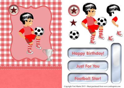 Football Boy Card Front with Decoupage (red)