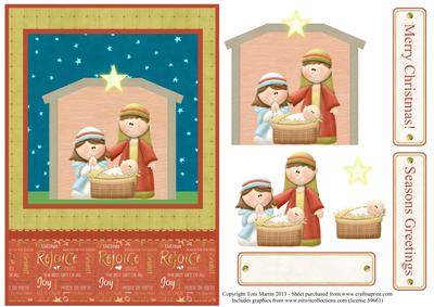 Cute Nativity Christmas Card Front with Decoupage
