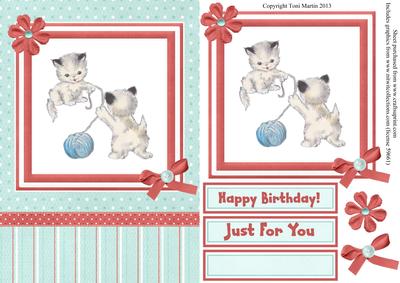 Cute Little Kittens Card Front with Decoupage