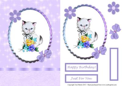 Vintage Cat Purple Card Front with Decoupage