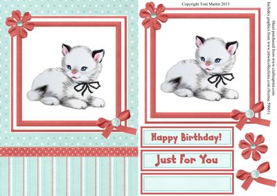 Vintage Kitten / Cat Card Front with Decoupage