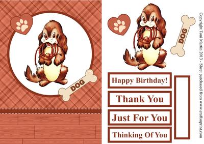 Vintage Puppy Dog Card Front with Decoupage