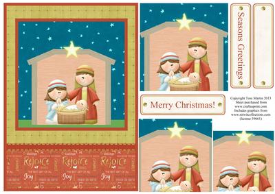 Cute Nativity Christmas Card Front with Pyramage
