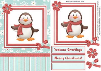 Penguin Christmas Card Front with Decoupage