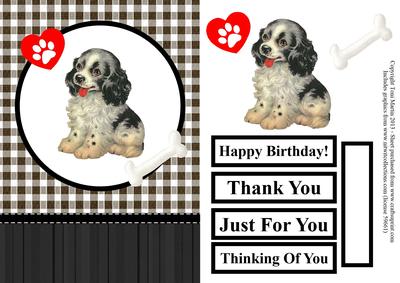Vintage Dog Gingham Card Front with Decoupage