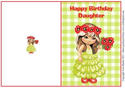 Daughter Birthday Quick Card - Cute Girl with Flowers