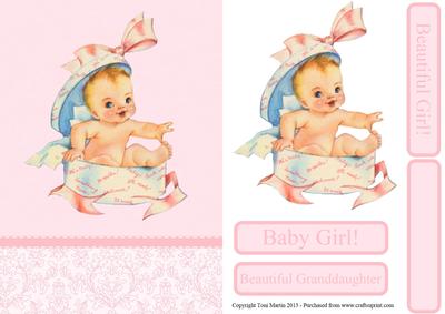 Delightful Baby Girl Card Front with Decoupage