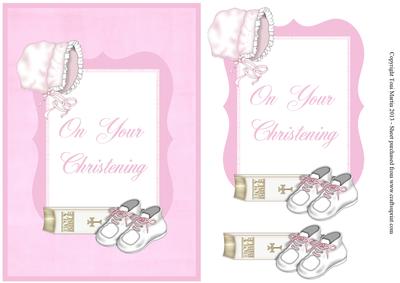 Christening Baby Girl Card Front with Decoupage